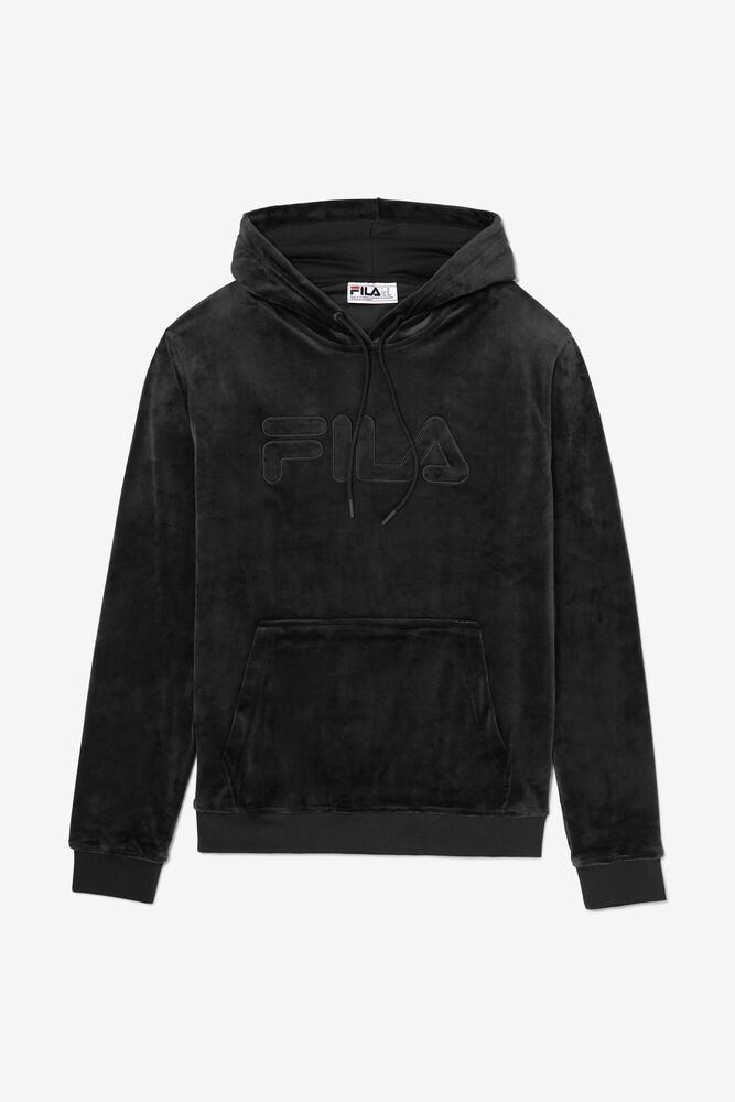 Fila Asher Velour Hoodie Black - Mens - 19835UXBI